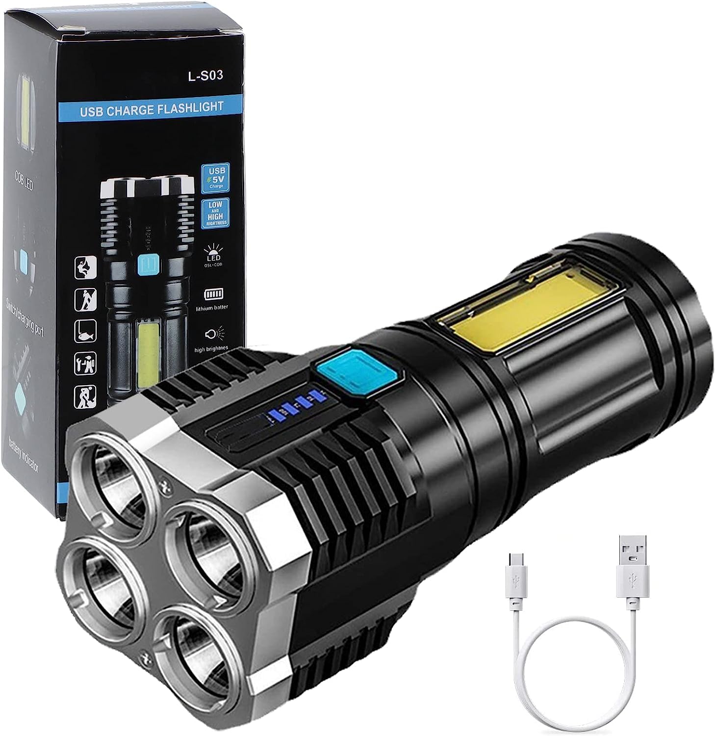 SkyShopy Rechargeable Flashlight,Super Bright LED Flashlight Waterproof Handheld Flashlight with 4 Modes for Camping Emergency Hiking (Black) SkyShopy Rechargeable Flashlight,Super Bright LED Flashlight Waterproof Handheld Flashlight with 4 Modes for Camping Emergency Hiking (Black)